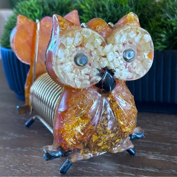 Mid Century Lucite Owl Coil Spring Letter Holder 1970's - Picture 5 of 9